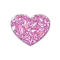 Conversational Triangles Pink White Rubber Coaster (heart)  by Mariart