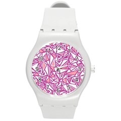 Conversational Triangles Pink White Round Plastic Sport Watch (m) by Mariart