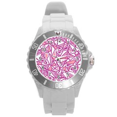 Conversational Triangles Pink White Round Plastic Sport Watch (l) by Mariart