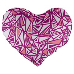 Conversational Triangles Pink White Large 19  Premium Heart Shape Cushions by Mariart