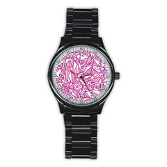 Conversational Triangles Pink White Stainless Steel Round Watch by Mariart