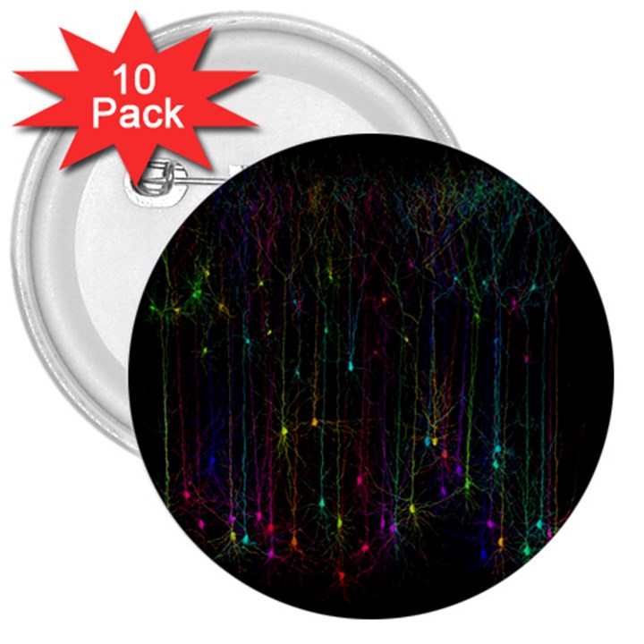 Brain Cell Dendrites 3  Buttons (10 pack) 