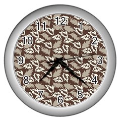 Dried Leaves Grey White Camuflage Summer Wall Clocks (silver) 