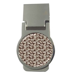 Dried Leaves Grey White Camuflage Summer Money Clips (round) 