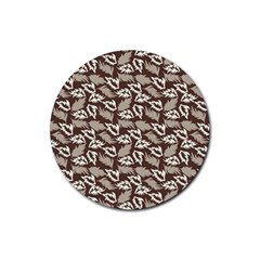 Dried Leaves Grey White Camuflage Summer Rubber Coaster (round) 