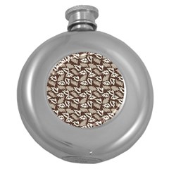 Dried Leaves Grey White Camuflage Summer Round Hip Flask (5 Oz) by Mariart