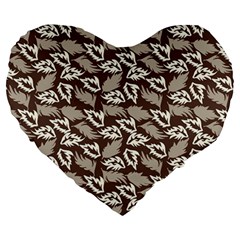 Dried Leaves Grey White Camuflage Summer Large 19  Premium Heart Shape Cushions by Mariart