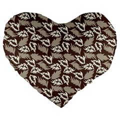 Dried Leaves Grey White Camuflage Summer Large 19  Premium Flano Heart Shape Cushions