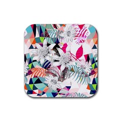 Flower Graphic Pattern Floral Rubber Coaster (square)  by Mariart