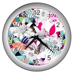 Flower Graphic Pattern Floral Wall Clocks (Silver)  Front