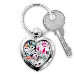 Flower Graphic Pattern Floral Key Chains (heart)  by Mariart