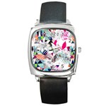 Flower Graphic Pattern Floral Square Metal Watch Front