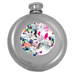 Flower Graphic Pattern Floral Round Hip Flask (5 Oz) by Mariart