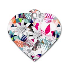 Flower Graphic Pattern Floral Dog Tag Heart (two Sides) by Mariart