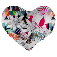 Flower Graphic Pattern Floral Large 19  Premium Heart Shape Cushions by Mariart