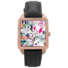 Flower Graphic Pattern Floral Rose Gold Leather Watch  by Mariart