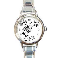 Flower Rose Black Sexy Round Italian Charm Watch