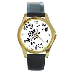 Flower Rose Black Sexy Round Gold Metal Watch