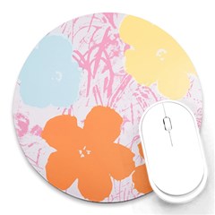 Flower Sunflower Floral Pink Orange Beauty Blue Yellow Round Mousepads by Mariart