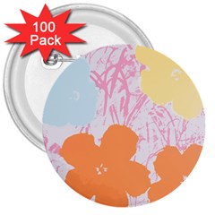 Flower Sunflower Floral Pink Orange Beauty Blue Yellow 3  Buttons (100 pack) 