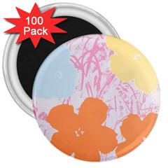 Flower Sunflower Floral Pink Orange Beauty Blue Yellow 3  Magnets (100 Pack)