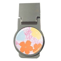 Flower Sunflower Floral Pink Orange Beauty Blue Yellow Money Clips (round)  by Mariart