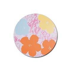 Flower Sunflower Floral Pink Orange Beauty Blue Yellow Rubber Round Coaster (4 pack) 