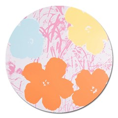 Flower Sunflower Floral Pink Orange Beauty Blue Yellow Magnet 5  (round)