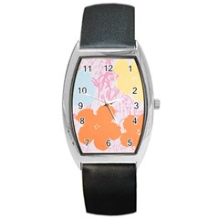 Flower Sunflower Floral Pink Orange Beauty Blue Yellow Barrel Style Metal Watch