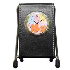 Flower Sunflower Floral Pink Orange Beauty Blue Yellow Pen Holder Desk Clocks by Mariart