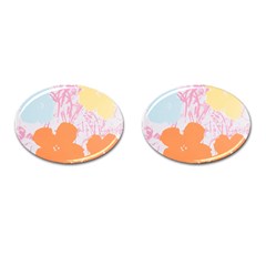 Flower Sunflower Floral Pink Orange Beauty Blue Yellow Cufflinks (oval) by Mariart