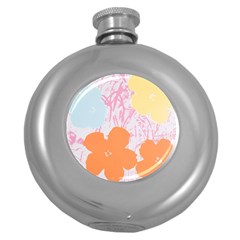 Flower Sunflower Floral Pink Orange Beauty Blue Yellow Round Hip Flask (5 oz)