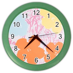 Flower Sunflower Floral Pink Orange Beauty Blue Yellow Color Wall Clocks