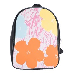 Flower Sunflower Floral Pink Orange Beauty Blue Yellow School Bag (large) by Mariart