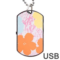 Flower Sunflower Floral Pink Orange Beauty Blue Yellow Dog Tag Usb Flash (one Side) by Mariart