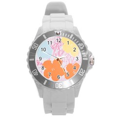 Flower Sunflower Floral Pink Orange Beauty Blue Yellow Round Plastic Sport Watch (L)