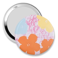 Flower Sunflower Floral Pink Orange Beauty Blue Yellow 3  Handbag Mirrors