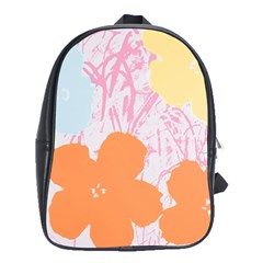 Flower Sunflower Floral Pink Orange Beauty Blue Yellow School Bag (xl) by Mariart