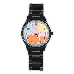 Flower Sunflower Floral Pink Orange Beauty Blue Yellow Stainless Steel Round Watch