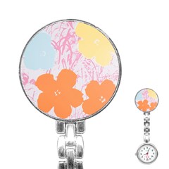 Flower Sunflower Floral Pink Orange Beauty Blue Yellow Stainless Steel Nurses Watch