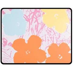 Flower Sunflower Floral Pink Orange Beauty Blue Yellow Double Sided Fleece Blanket (medium) 