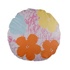 Flower Sunflower Floral Pink Orange Beauty Blue Yellow Standard 15  Premium Flano Round Cushions