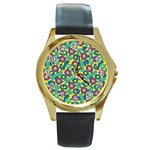 Discrete State Turing Pattern Polka Dots Green Purple Yellow Rainbow Sexy Beauty Round Gold Metal Watch Front