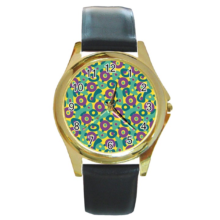 Discrete State Turing Pattern Polka Dots Green Purple Yellow Rainbow Sexy Beauty Round Gold Metal Watch