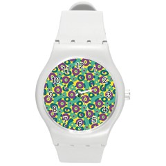 Discrete State Turing Pattern Polka Dots Green Purple Yellow Rainbow Sexy Beauty Round Plastic Sport Watch (m) by Mariart