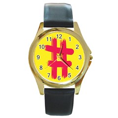 Fun Ain t Gone Fence Sign Red Yellow Flag Round Gold Metal Watch