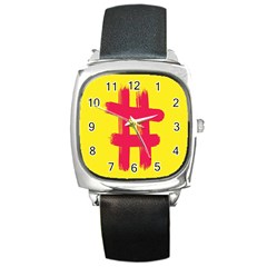 Fun Ain t Gone Fence Sign Red Yellow Flag Square Metal Watch by Mariart