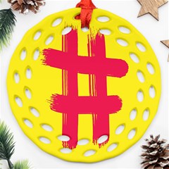 Fun Ain t Gone Fence Sign Red Yellow Flag Round Filigree Ornament (two Sides) by Mariart