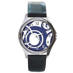 Garamond Blue White Wave Chevron Round Metal Watch