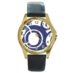 Garamond Blue White Wave Chevron Round Gold Metal Watch